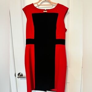 Red and black Calvin Klein sheath dress in great condition - Size 14.